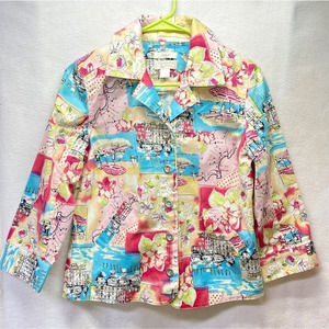 Christopher & Banks Venice Landscape Button Up Blazer Jacket XS Floral Stretch